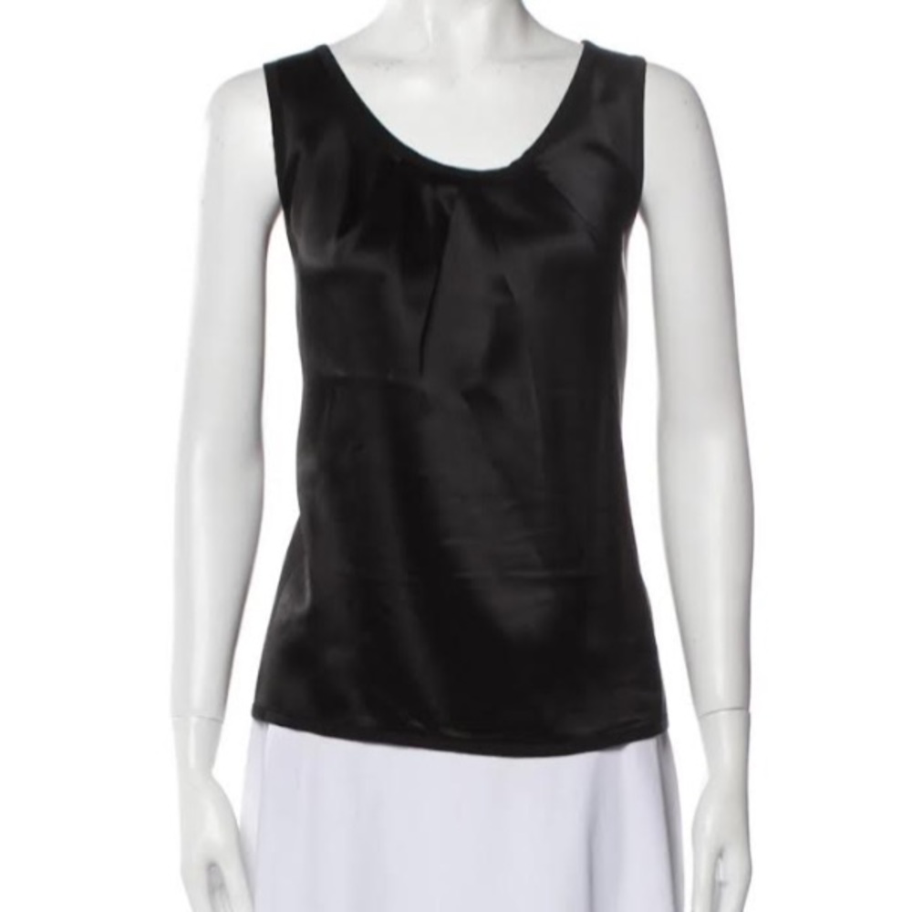 St. John black scoop neck sleeveless blouse top S (M)